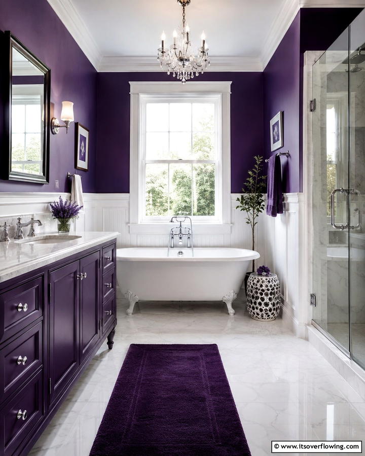 Purple and White Contrast - 25 Purple Bathroom Ideas for a Bold and Beautiful Space