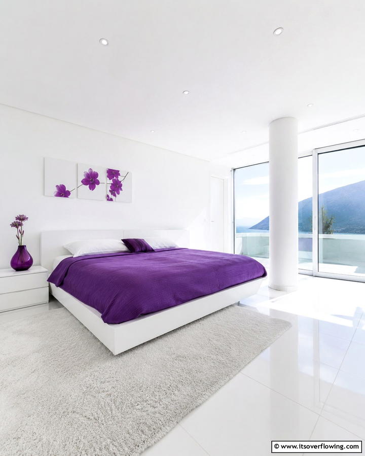 Purple and White Minimalist Design - 30 Dark Purple Bedroom Ideas for Dramatic Luxury Spaces