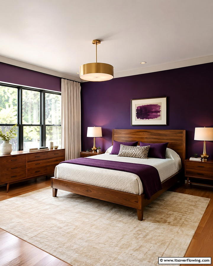 Purple and Wooden Elements - 30 Dark Purple Bedroom Ideas for Dramatic Luxury Spaces