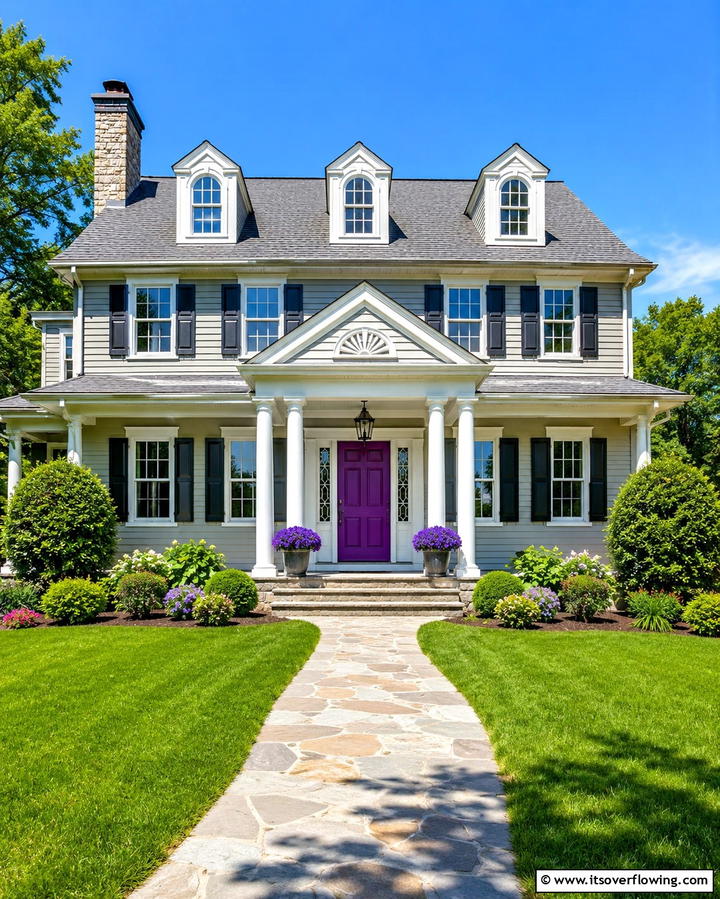Purple with Stone Details - 25 Purple House Exterior Ideas for a Unique Curb Appeal