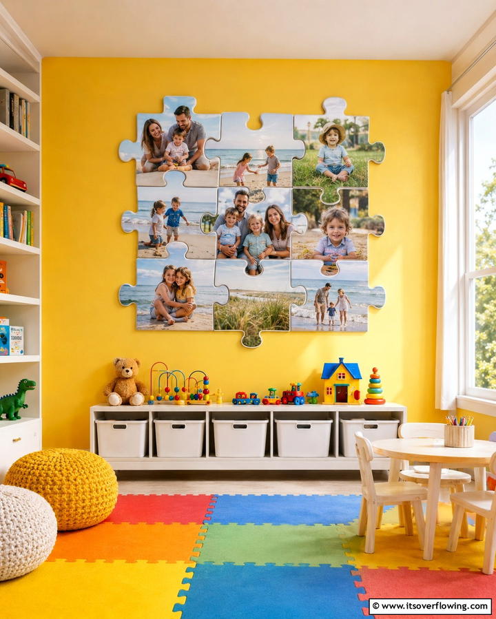 Puzzle Piece Arrangement - 30 Family Photo Wall Ideas to Display Memories