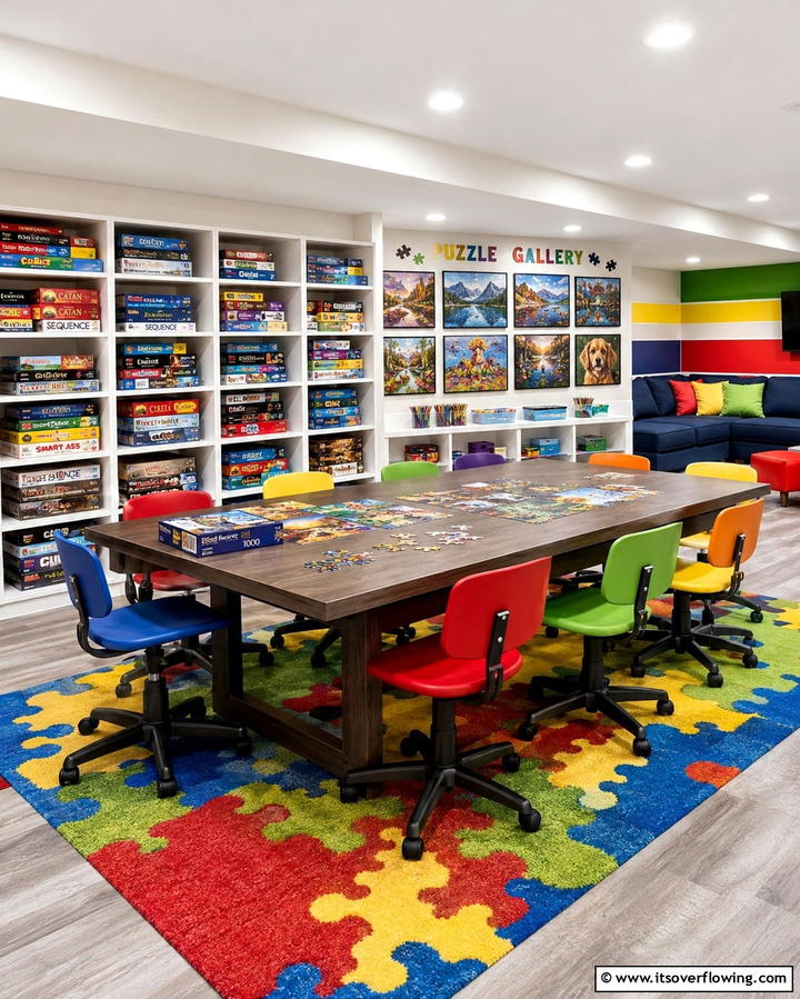 Puzzle and Board Game Zone for Strategic Fun - 25 Fun Basement Playroom Ideas for Kids of All Ages
