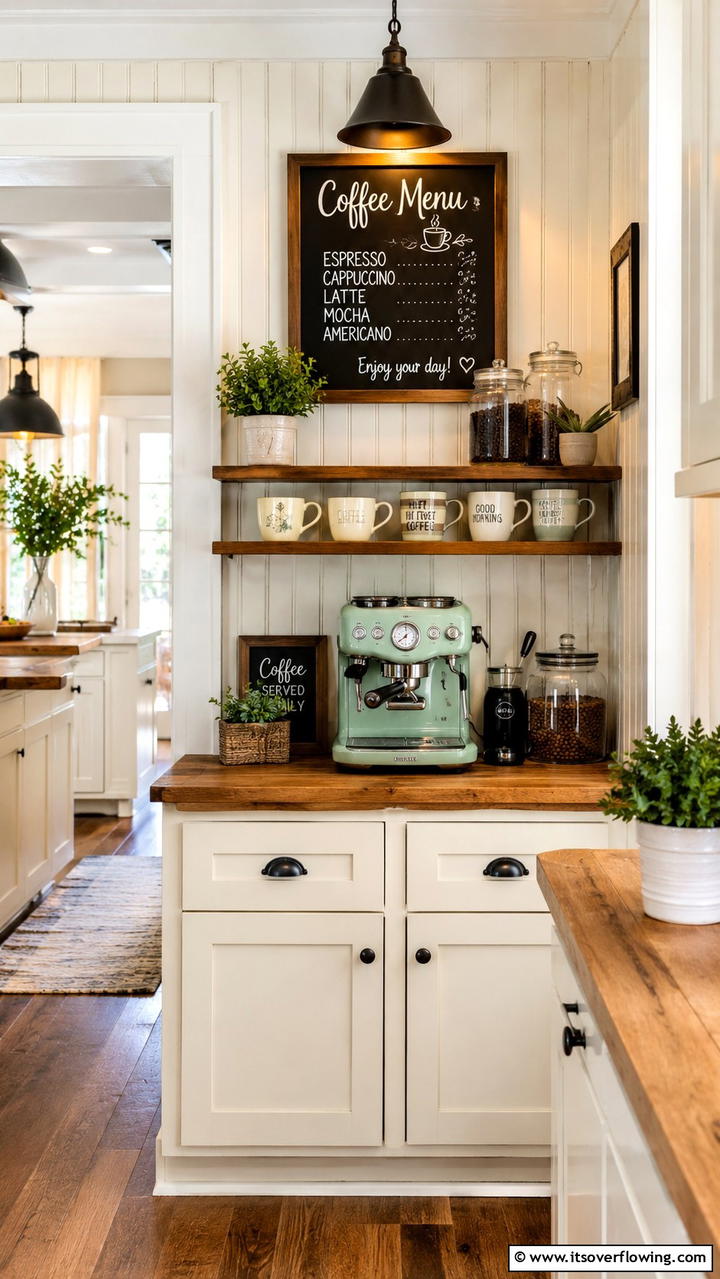 Quaint Coffee Station Setup - 30 Cottage Kitchen Ideas for Cozy, Charming Farmhouse Style