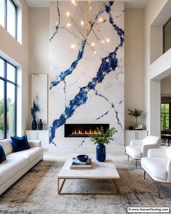 Quartz with Bold Color Accents - 25 Quartz Fireplace Surround Ideas for a Sleek Look