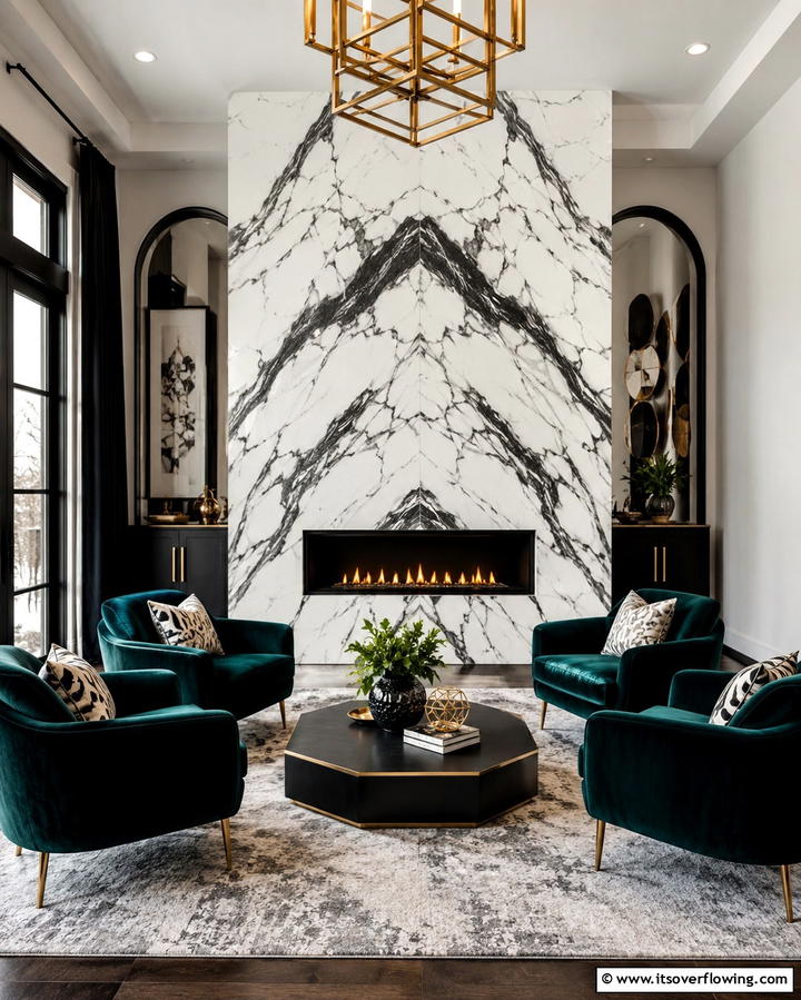 Quartz with Bold Patterns - 25 Quartz Fireplace Surround Ideas for a Sleek Look