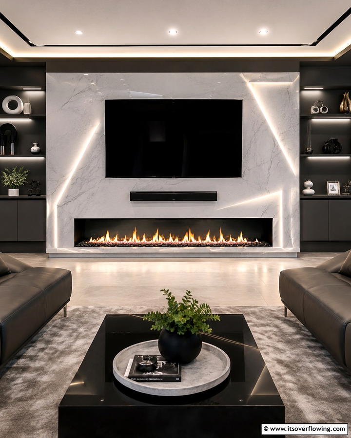Quartz with Embedded LED Lighting - 25 Quartz Fireplace Surround Ideas for a Sleek Look