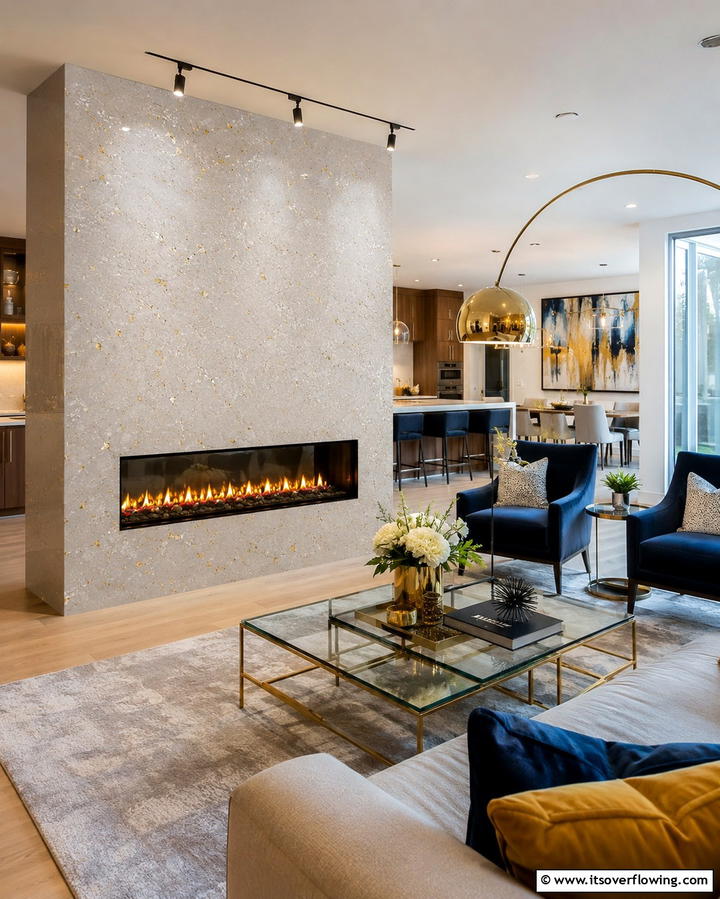 Quartz with Metallic AccentsExact - 25 Quartz Fireplace Surround Ideas for a Sleek Look