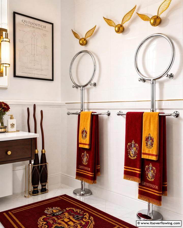 Quidditch Inspired Towel Rack - 20 Harry Potter Bathroom Ideas for Magical Spaces