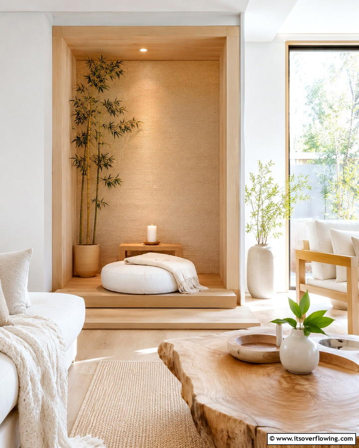 Quiet Meditation Corner - 30 Serene Zen Living Room Ideas for Mindfulness