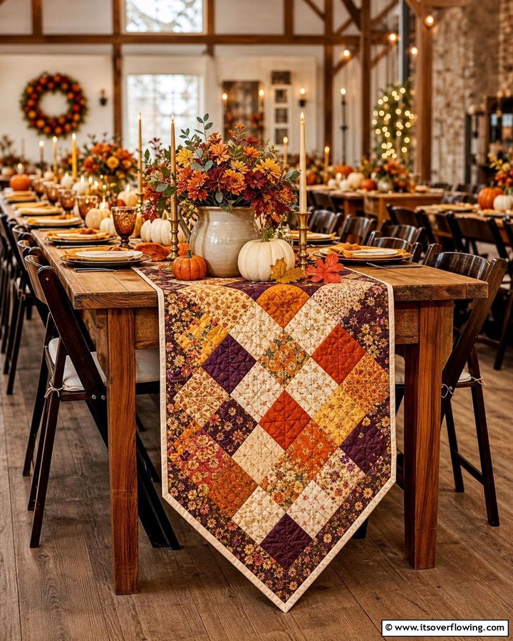 Quilted Table Runners - 21 Fall Wedding Décor Ideas for a Seasonal Celebration