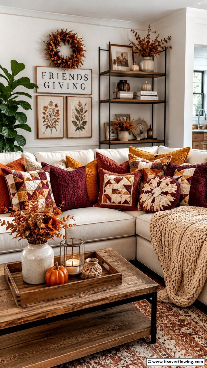 Quilted Throw Pillows - 30 Friendsgiving Decor Ideas for Festive Gatherings