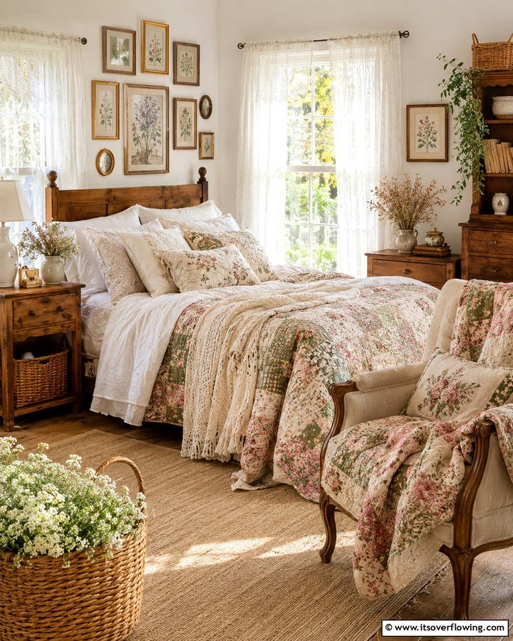Quilts and Hand Knitted Throws - 25 Cottagecore Bedroom Ideas- Cozy & Rustic Designs