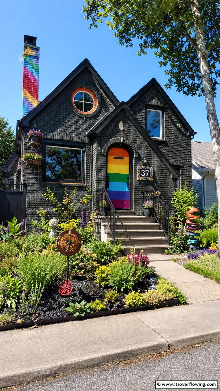 Quirky Black Brick Bungalow - 30 Black Brick House Exteriors for Bold Curb Appeal