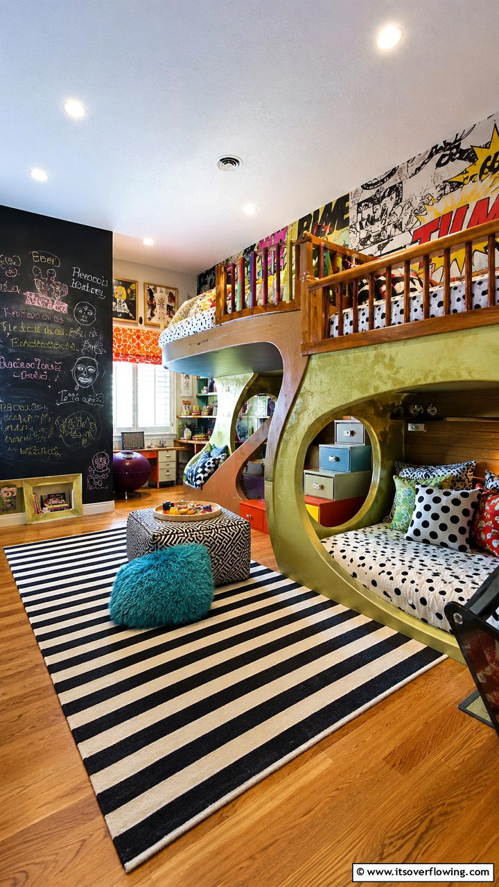 Quirky Bunk Room with Unexpected Design Elements - 30 Bunk Room Ideas for Fun and Functional Kids’ Spaces