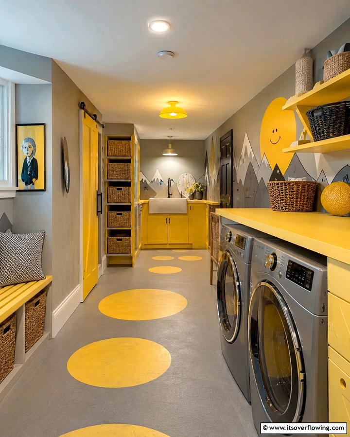 Quirky Details with Artistic Touches - 30 Basement Laundry Room Ideas for Functional Utility Spaces