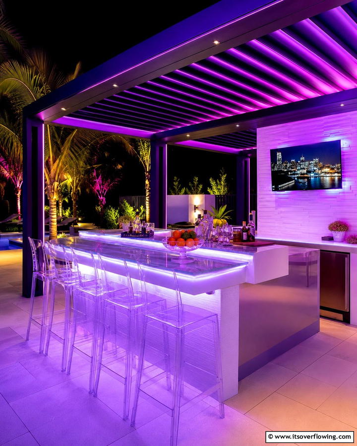 RGB Color Changing Lights - 25 Pergola Lighting Ideas to Illuminate Your Outdoor Space