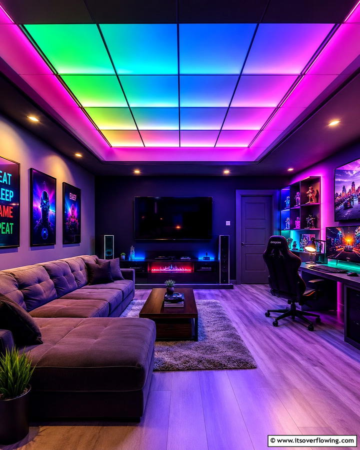 RGB Color Changing Lights - 25 Drop Ceiling Lighting Ideas for Modern Homes