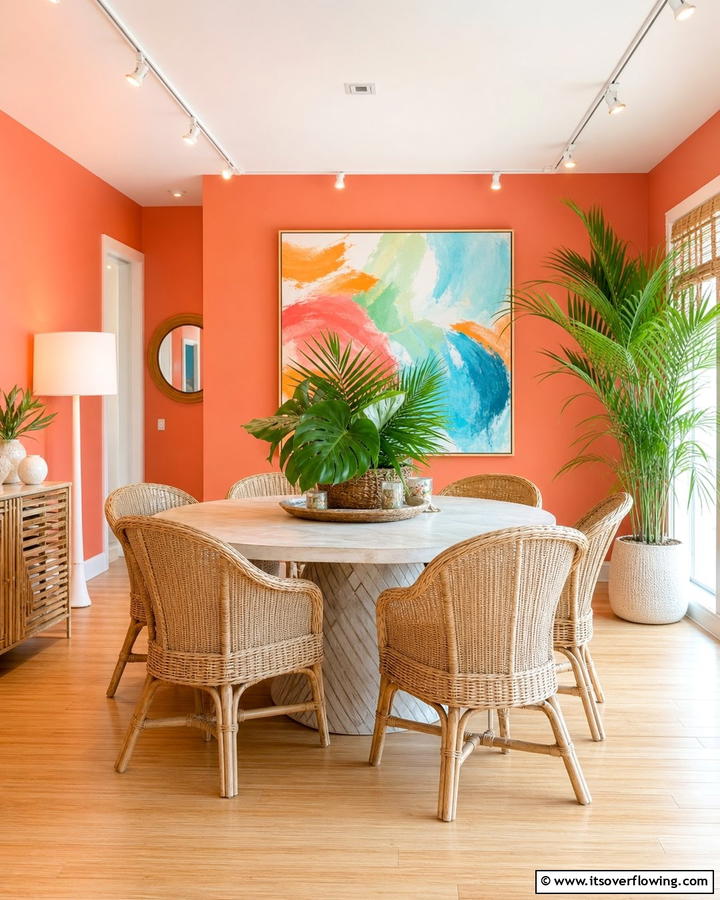 Radiant Coral Glows - 21 Dining Room Paint Colors for a Cozy Atmosphere