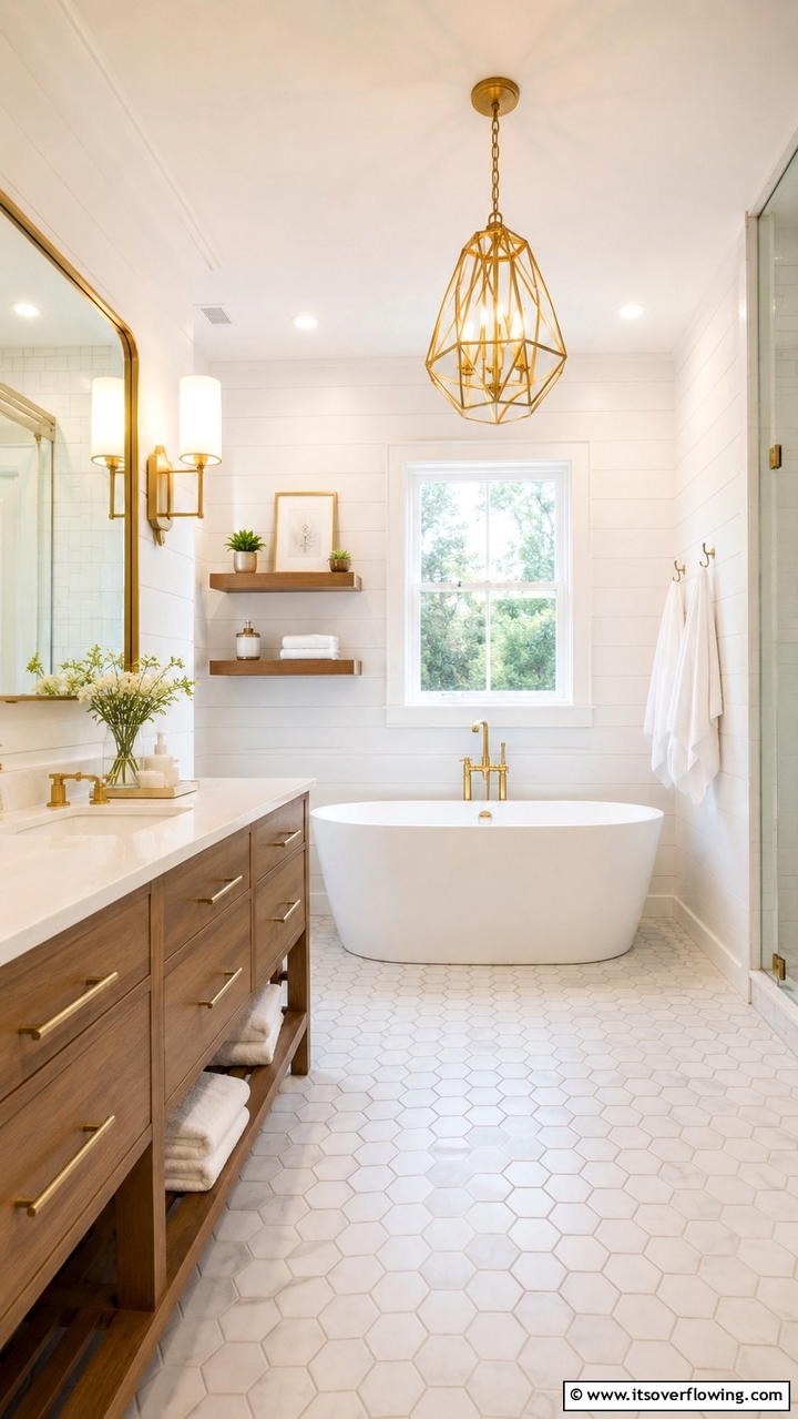 Radiant Gold Lighting - 30 Gold Bathroom Ideas for Luxurious, Modern Spaces