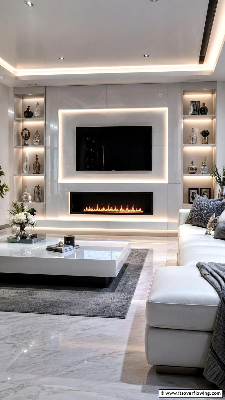 Radiant LED Integrated Hearth - 30 Fireplace Hearth Ideas to Elevate Your Living Room