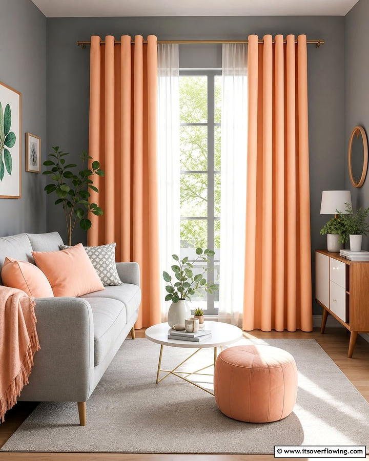 Radiant Peach Warmth - 30 Curtain Color Ideas Perfectly Paired With Gray Walls