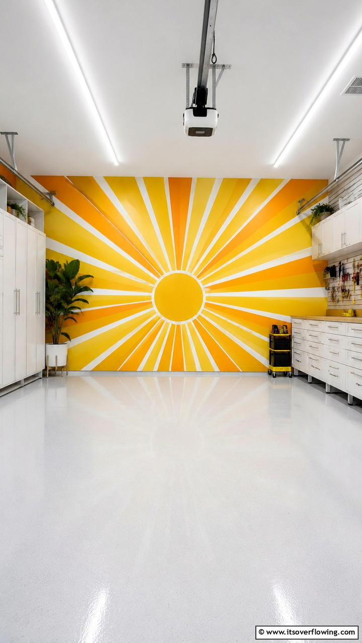 Radiant Sunburst Design - 30 Creative Garage Wall Paint Ideas for a Fresh Look