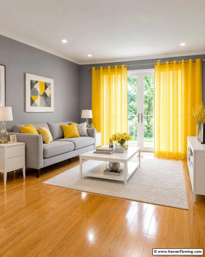 Radiant Yellow Highlights - 30 Curtain Color Ideas Perfectly Paired With Gray Walls
