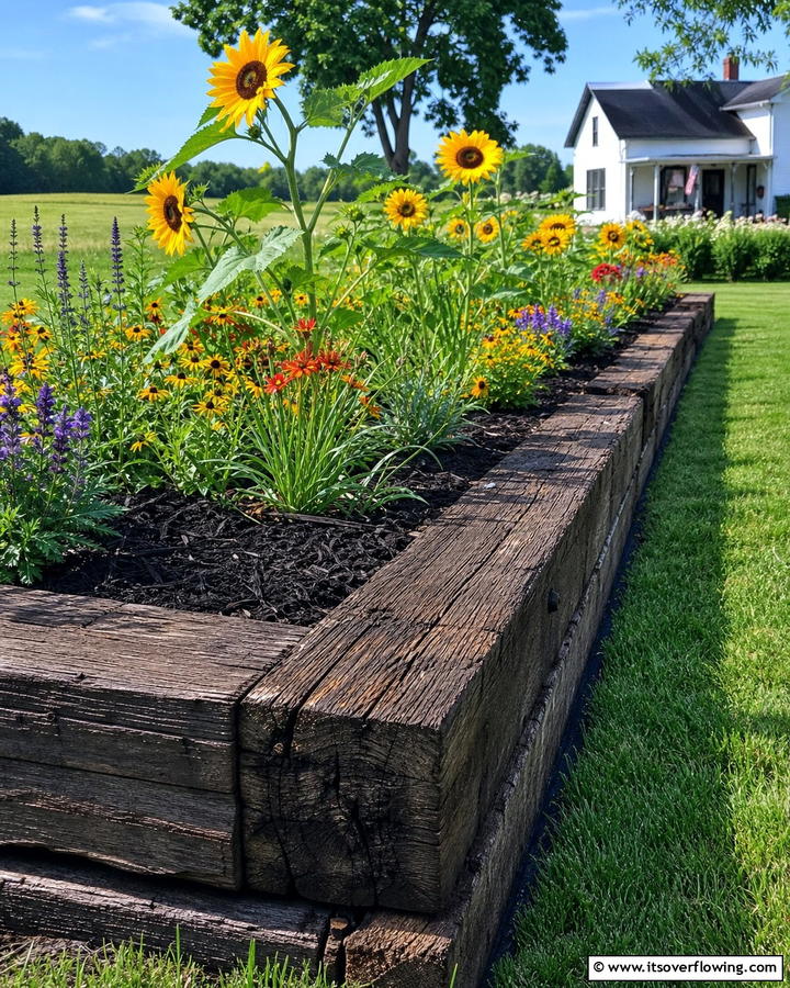 Railroad Tie Edging for Mulch - 20 Mulch Edging Ideas to Define and Beautify Your Garden Beds