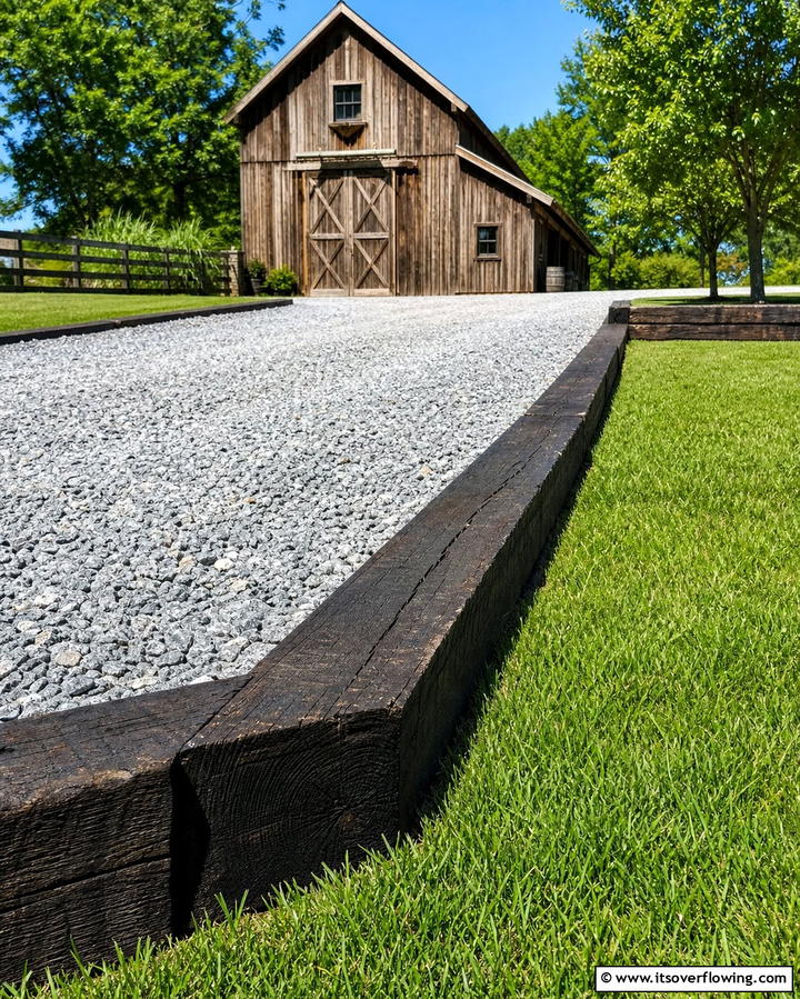 Railroad Ties for Industrial Style - 25 Gravel Driveway Edging Ideas for a Polished Look