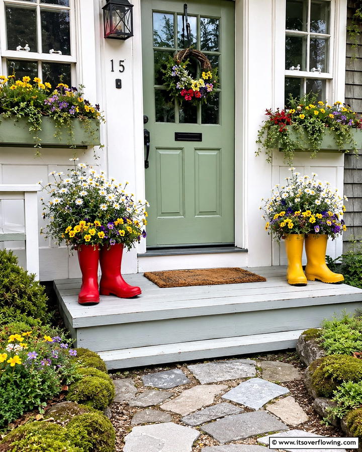 Rain Boot Planter - 20 Spring Front Door Decor Ideas to Welcome the Season