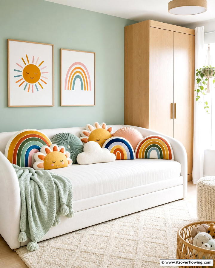 Rainbow Accent Pillows - 25 Rainbow Nursery Ideas for a Colorful Baby Room