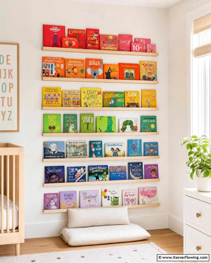 Rainbow Book Display - 25 Rainbow Nursery Ideas for a Colorful Baby Room