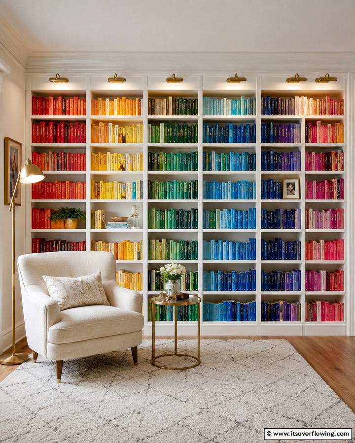 Rainbow Bookshelf Arrangement - 30 Vibrant Colorful Room Decor Ideas for Bold & Cheerful Spaces