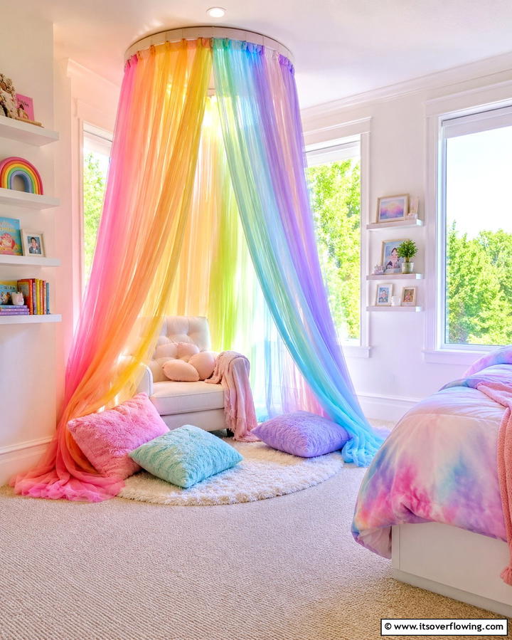 Rainbow Canopy for a Dreamy Look - 25 Rainbow Bedroom Ideas to Brighten Up Your Space