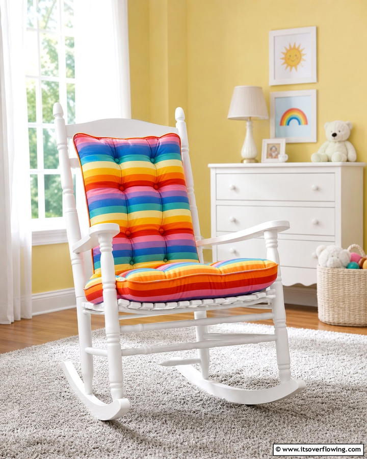 Rainbow Rocking Chair Cushions - 25 Rainbow Nursery Ideas for a Colorful Baby Room