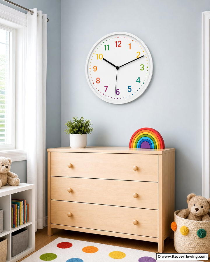 Rainbow Themed Clock - 25 Rainbow Nursery Ideas for a Colorful Baby Room