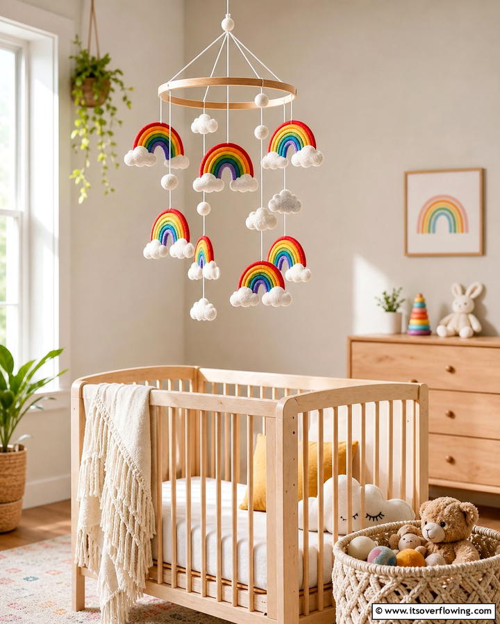Rainbow Themed Mobile - 25 Rainbow Nursery Ideas for a Colorful Baby Room