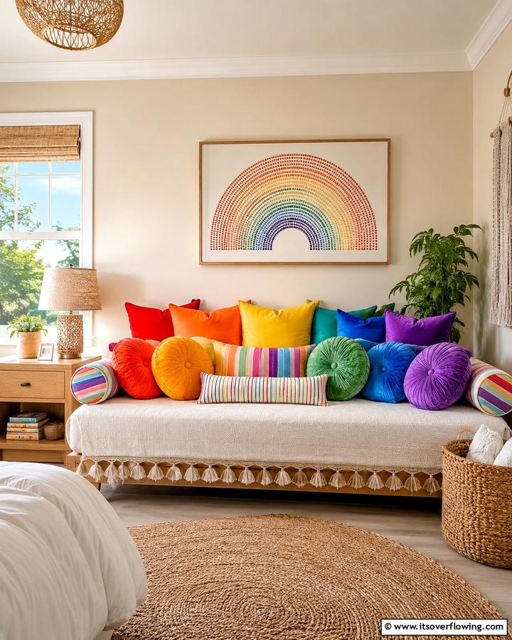 Rainbow Throw Pillows - 25 Rainbow Bedroom Ideas to Brighten Up Your Space