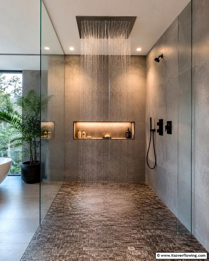 Rainfall Showerhead - 25 Spa-Like Bathroom Ideas for a Relaxing Retreat