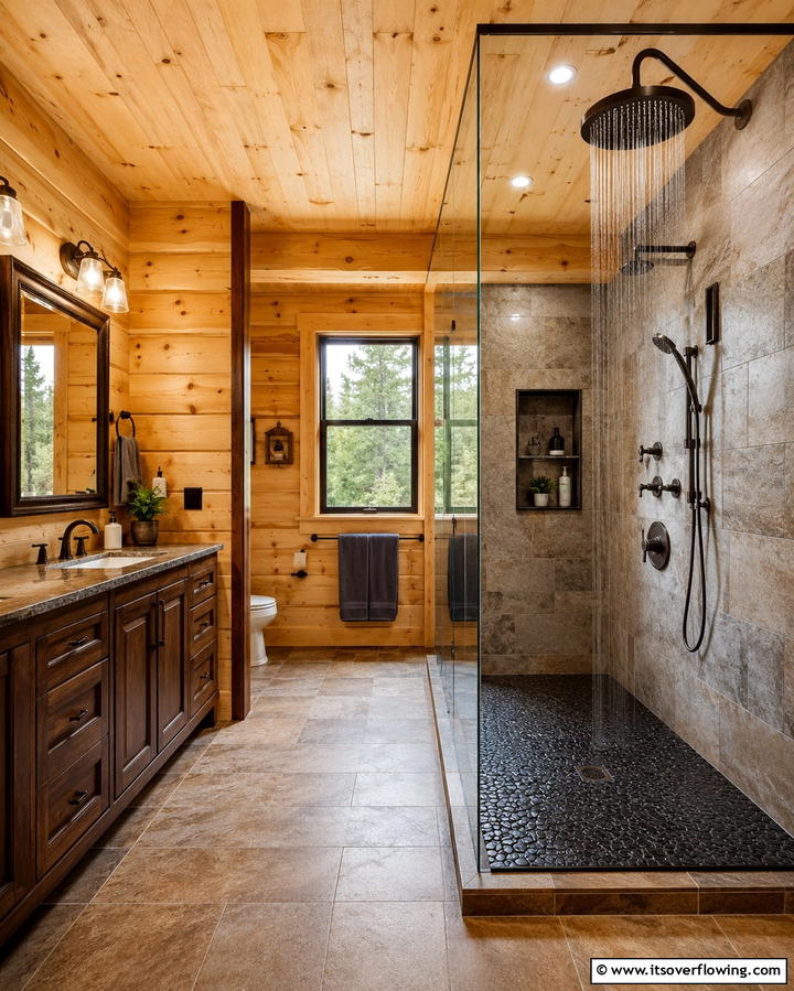 Rainfall Showerheads - 25 Log Cabin Bathroom Ideas for a Rustic and Relaxing Retreat
