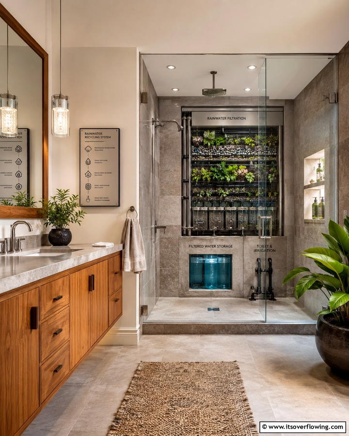 Rainwater Recycling Features for Sustainability - 25 Rustic Walk-in Shower Ideas for a Spa-Like Bathroom
