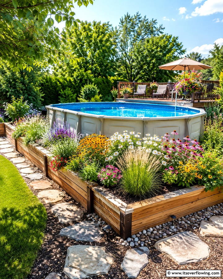 Raised Flower Beds - 25 Above Ground Pool Landscaping Ideas for a Stunning Yard