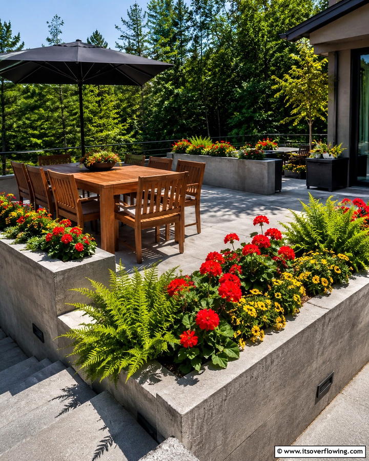 Raised Patio with Built In Planter Boxes - 25 Raised Concrete Patio Ideas for a Modern Outdoor Space