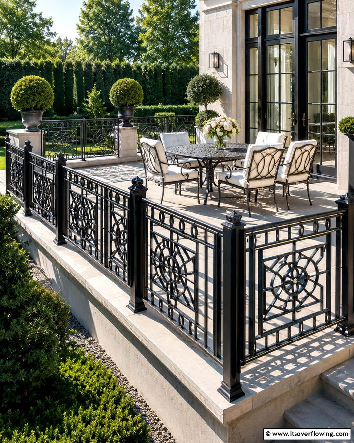 Raised Patio with Decorative Railings - 25 Raised Concrete Patio Ideas for a Modern Outdoor Space