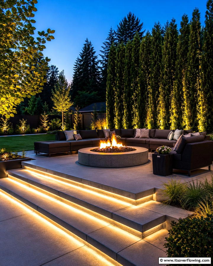 Raised Patio with Fire Pit Centerpiece - 25 Raised Concrete Patio Ideas for a Modern Outdoor Space