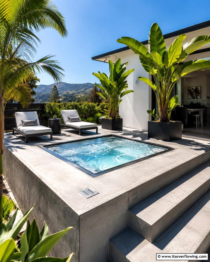 Raised Patio with Integrated Hot Tub - 25 Raised Concrete Patio Ideas for a Modern Outdoor Space