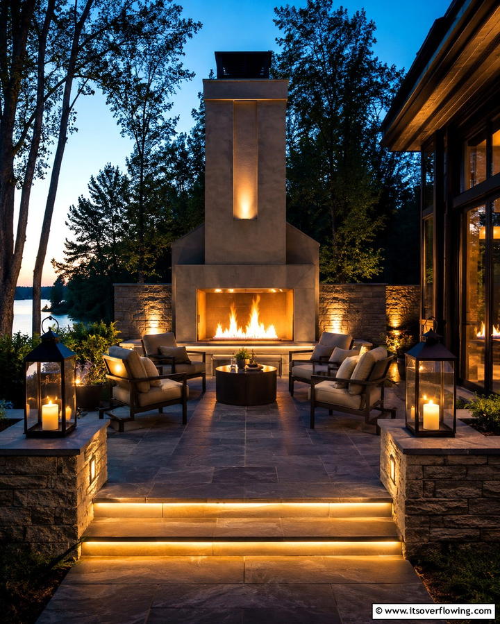 Raised Patio with Outdoor Fireplace - 25 Raised Concrete Patio Ideas for a Modern Outdoor Space