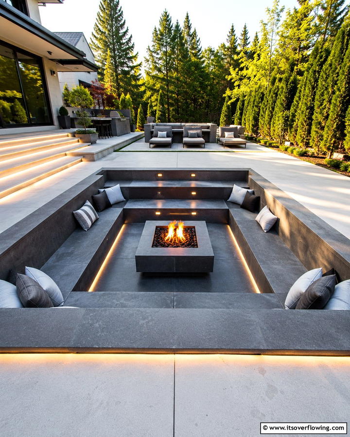 Raised Patio with Sunken Fire Pit - 25 Raised Concrete Patio Ideas for a Modern Outdoor Space