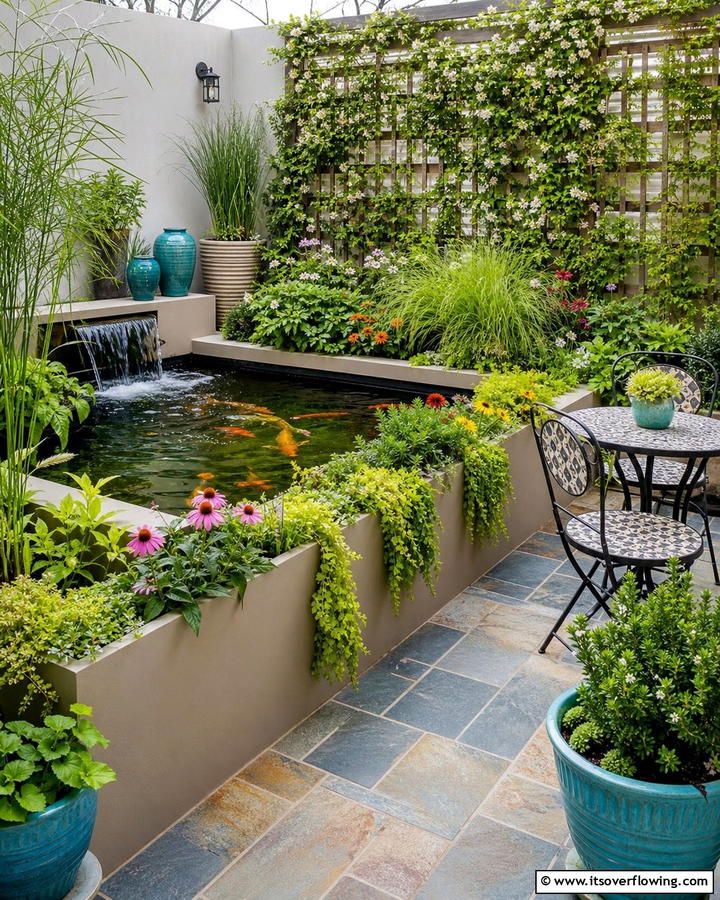 Raised Pond with Integrated Planters - 20 Raised Garden Pond Ideas for a Tranquil Backyard