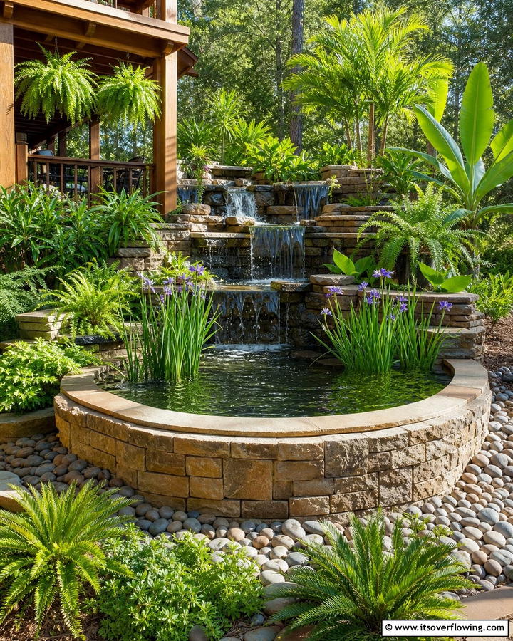 Raised Pond with Waterfall Feature - 20 Raised Garden Pond Ideas for a Tranquil Backyard